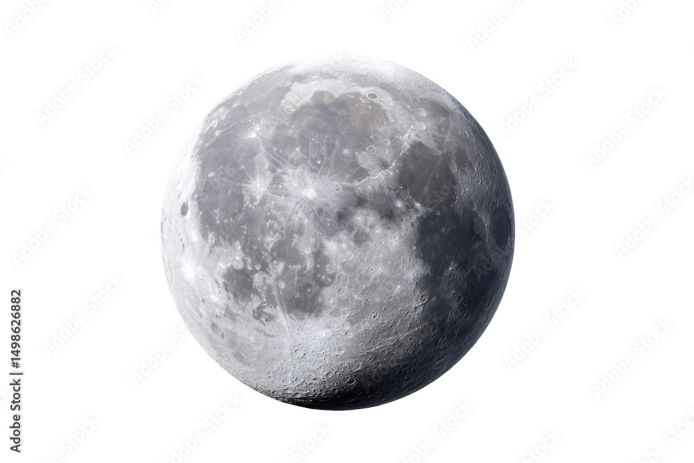 Obraz premium Detailed full moon with craters and shadows in night sky, cut out