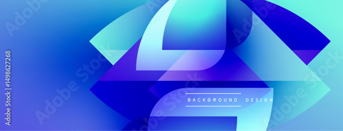 Abstract blue gradients form dynamic shapes. Modern design suggests technology, innovation, fluidity. Background features text background, design.