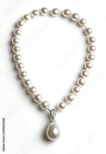 Wallpaper Mural A classic pearl necklace with a teardrop pendant, displayed gracefully against a white background. Stock Torontodigital.ca