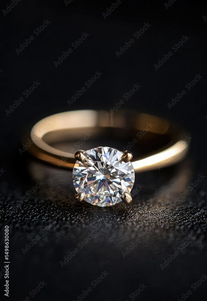 A classic round diamond engagement ring with a sleek, thin gold band. Stock A classic round diamond engagement ring with a sleek, thin gold band. Stock