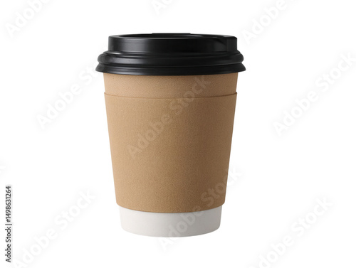 Disposable coffee cup with lid isolated on transparent background