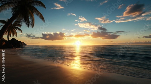 Sunset view over the ocean with waves and orange sky