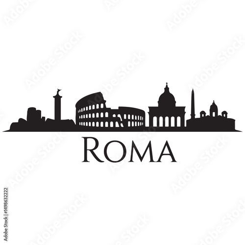 Rome city skyline horizontal banner. Black Rome city, Italy. Vector template for your design. Vector black silhouette. with white background