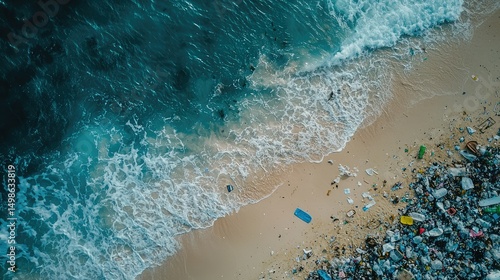 A clean ocean with no plastic, where marine life thrives, contrasted with a beach littered with plastic waste.