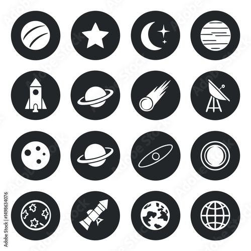 Set of space icon vector illustration in outline style for for web, landing page, stickers, and background