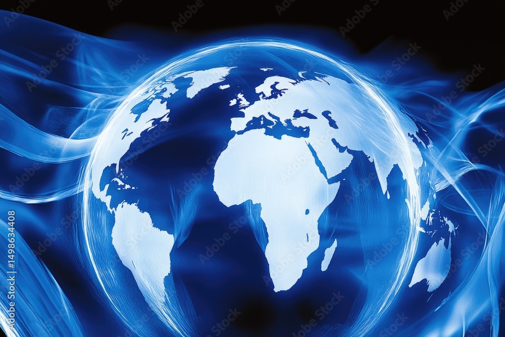 Fototapeta premium Globe encircled by swirling blue energy