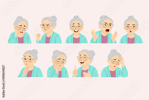 Grandmother Expressing Emotions in a Cartoon Style