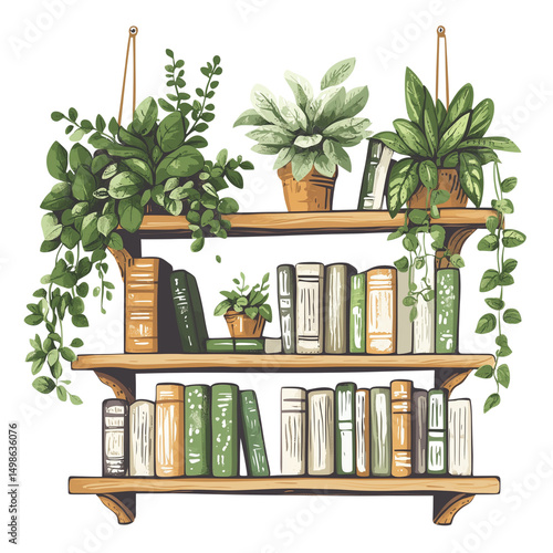 shelves with plants and books