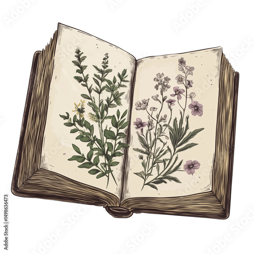 open book with green leaves