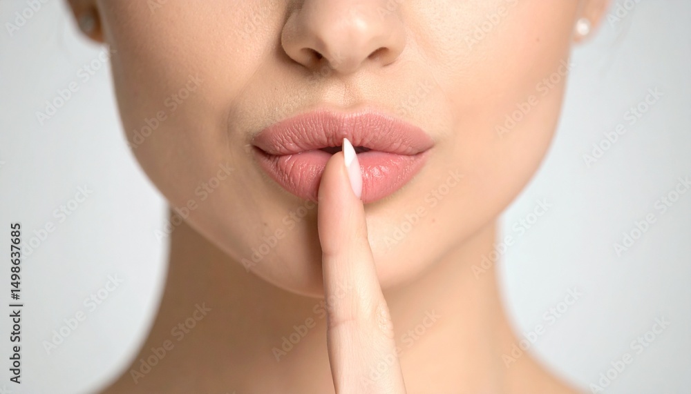 Close up of a woman make a shush silent gesture without show whole face. Close up of a woman make a shush silent gesture without show whole face.