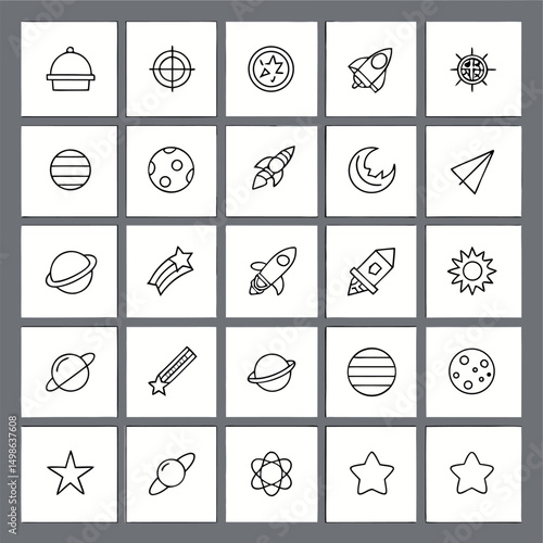 Set of space icon vector illustration in outline style for for web, landing page, stickers, and background