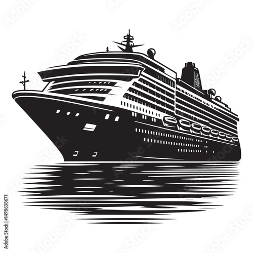 Cruise Ship Silhouette Vector Illustration for Travel or Vacation