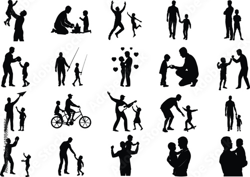 Father's Day Bundle vector silhouettes of Father & Son Activities