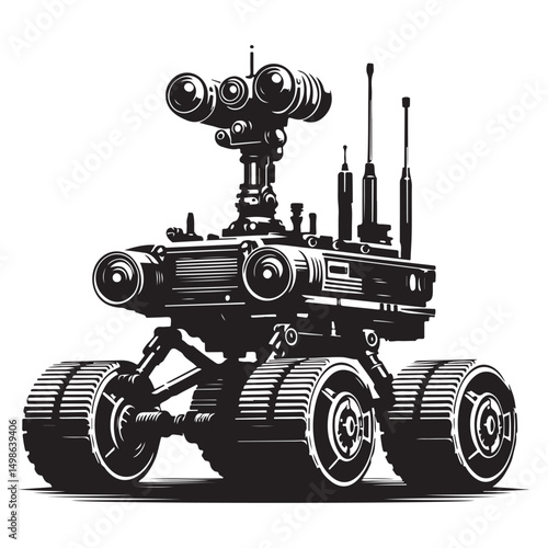 Exploring the Stars Futuristic Rover Black Silhouette Vector Illustration