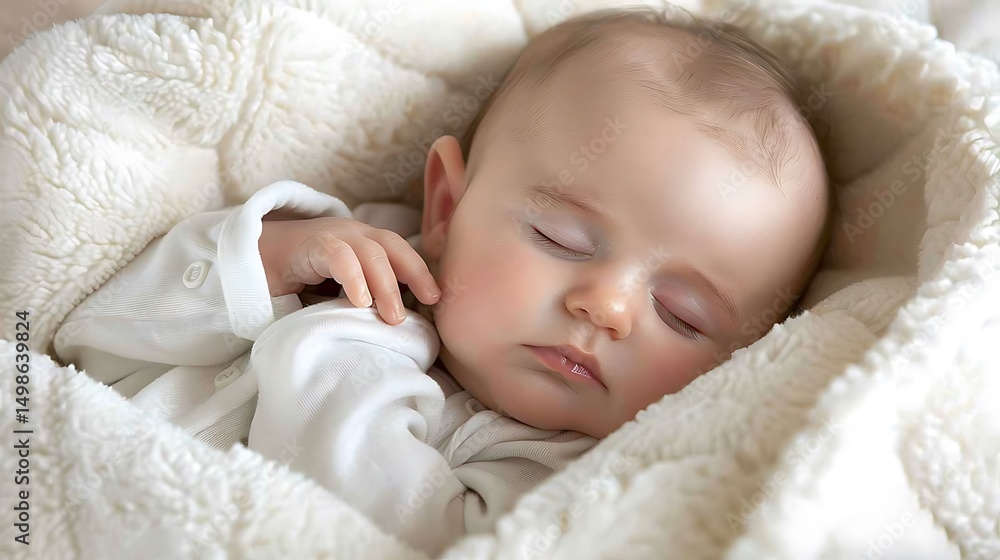 Sleeping Newborn Baby Portrait in White Blanket Sleeping Newborn Baby Portrait in White Blanket