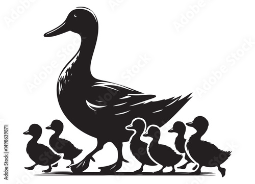 Mother Duck and Ducklings Vector Illustration Family Theme Art