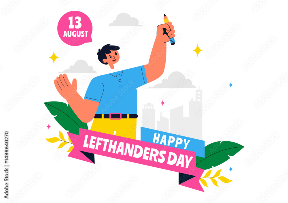 Obraz premium Happy Left Handers Day Celebration Vector Illustration Featuring the Awareness and Pride of Being Left Handed in a Flat Style Cartoon Background
