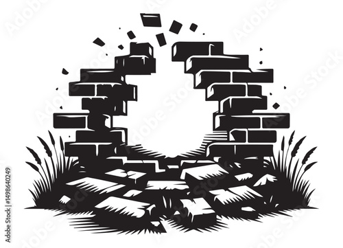 Silhouette of broken brick wall vector illustration design architecture