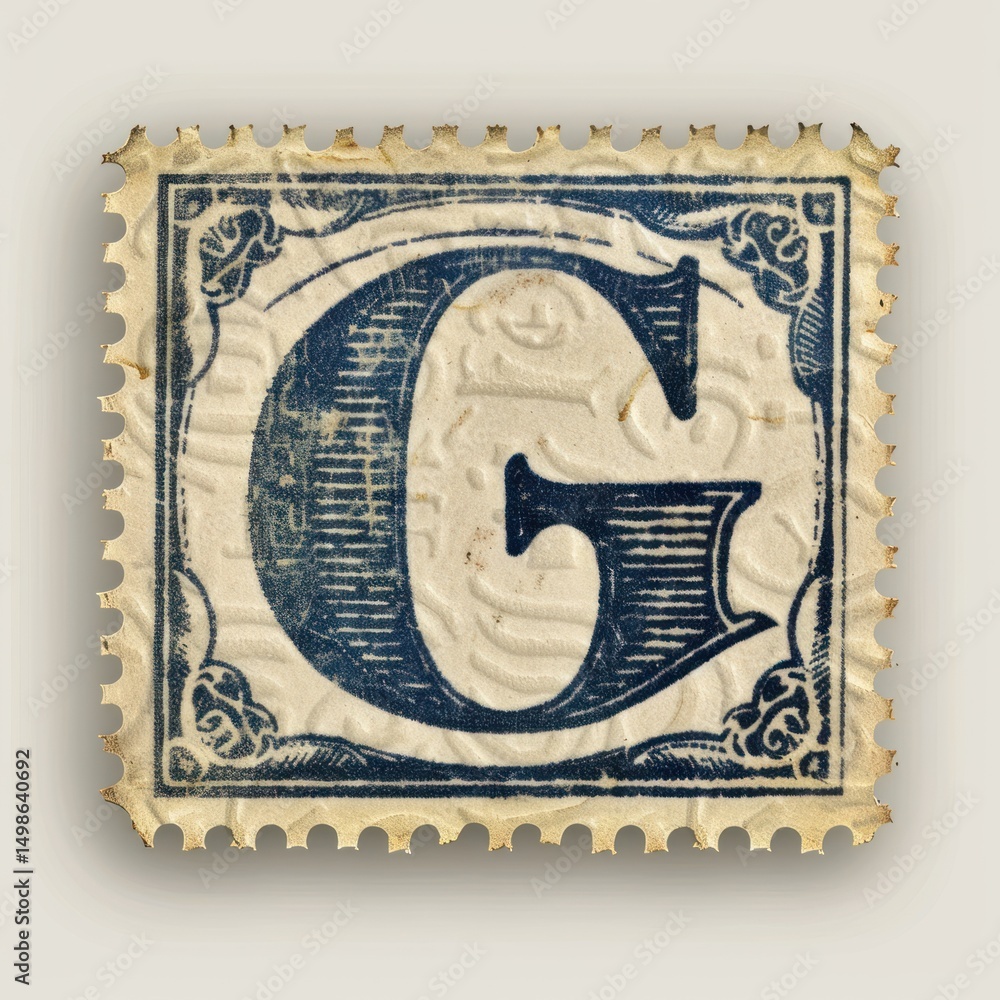 Obraz premium Stamp with alphabet G font art currency.