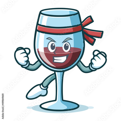 Elegant Wine Glass Karate Master Ready to Kick Illustration