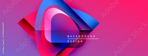 Abstract geometric shapes blend vibrant pinks, blues, purples. Modern design features layered elements, dynamic composition. Text reads background design.