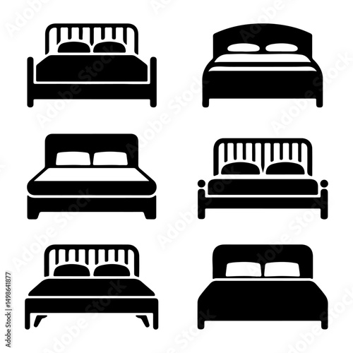 Set of  Simple black bed silhouette vector