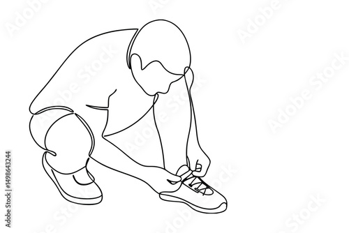 Continuous one line drawing man tying shoelace
