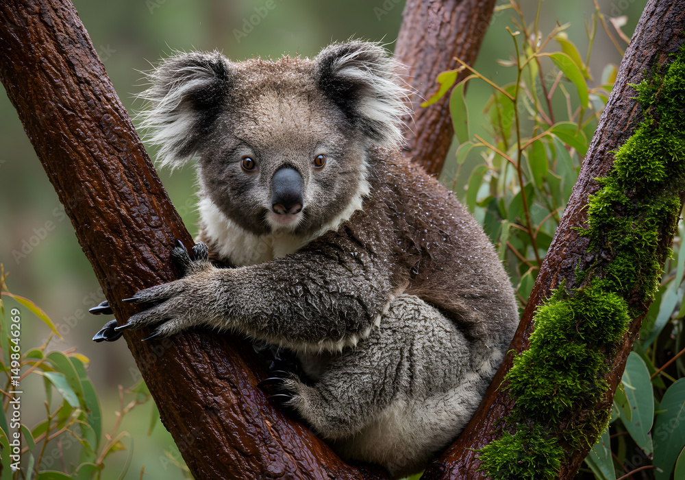 Fototapeta premium Koala resting on eucalyptus tree branch