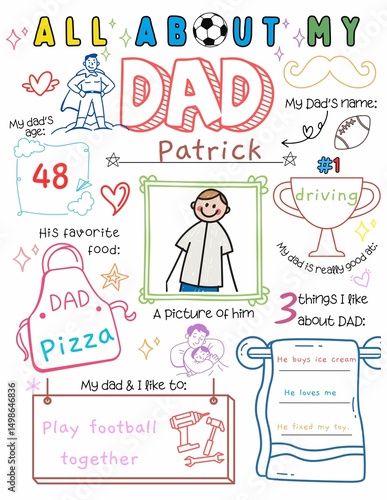 Father's day card, All about my dad, coloring