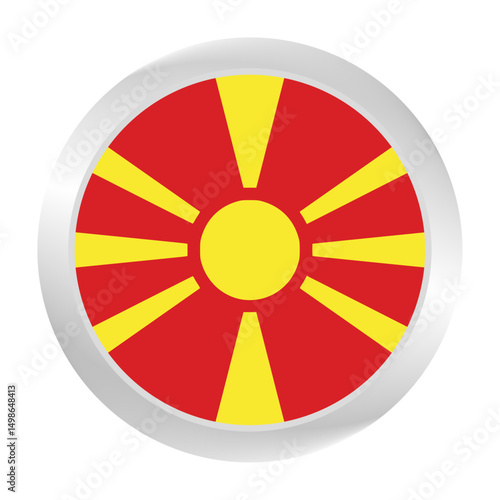 Flag of North Macedonia. Circle flag icon logo. Round flag. Flag icon. Standard color. Digital illustration. Vector illustration.