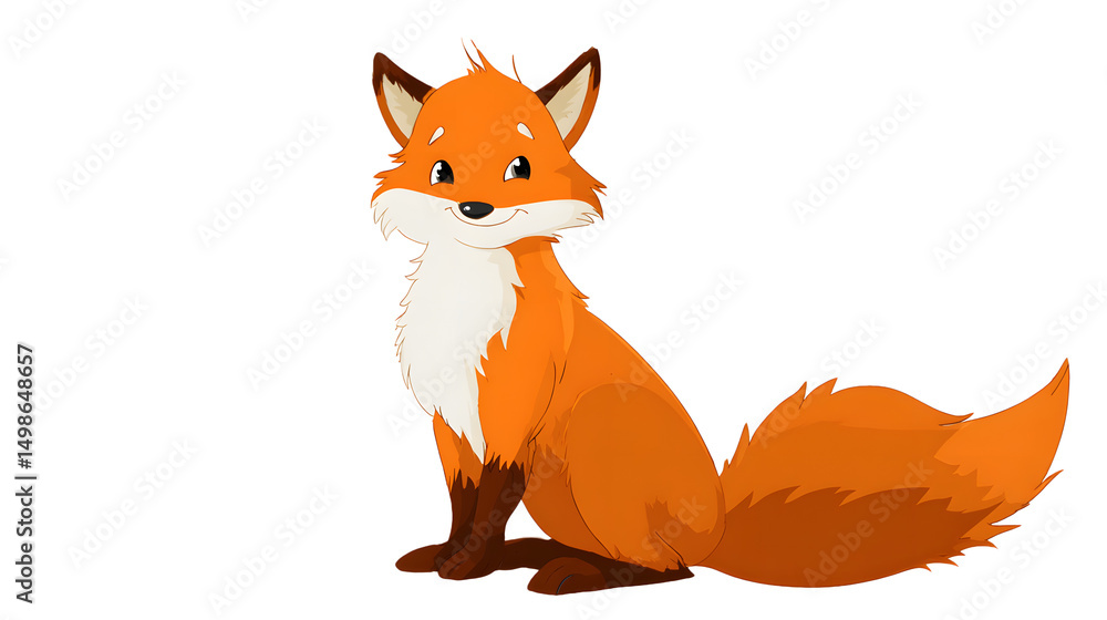 Obraz premium A cartoon fox with orange fur and a white chest sitting, on transparent background