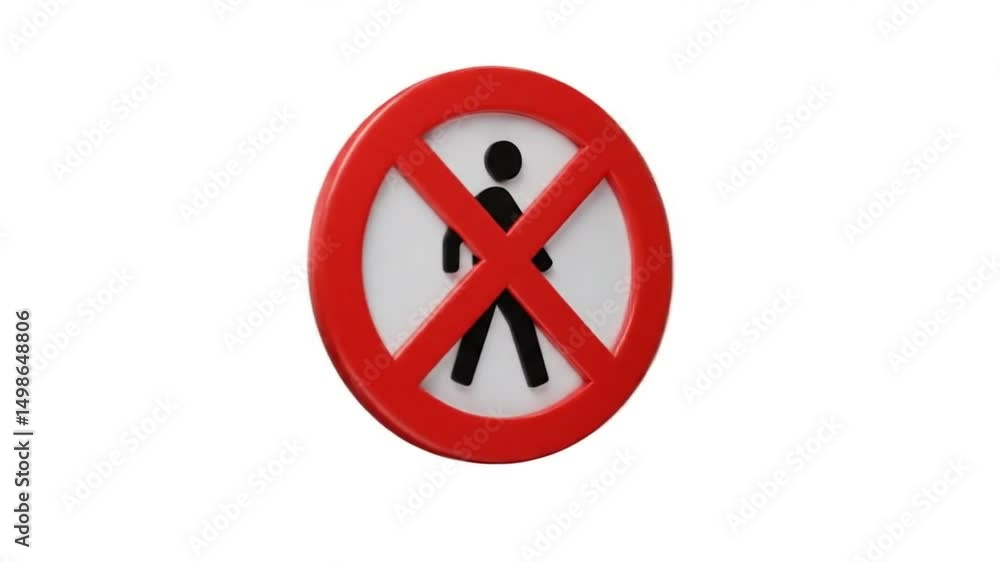A red and white sign with a figure crossed out indicating no pedestrian access on a white background A red and white sign with a figure crossed out indicating no pedestrian access on a white background