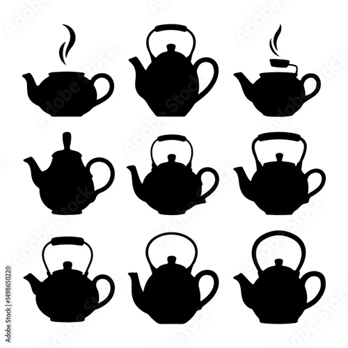 Set of teapot black silhouette icon, teapot vector collection