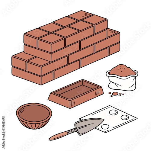 A set of Clay Bricks, lay Tiles, Ceramic Raw Materials white background