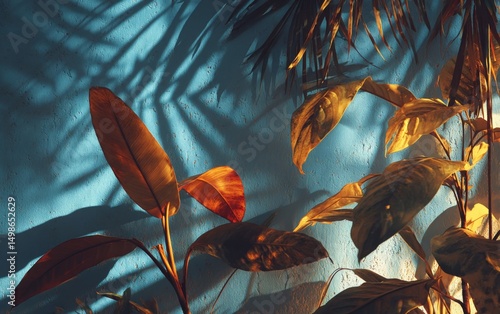 Tropical Plants with Golden Light and Blue Shadows