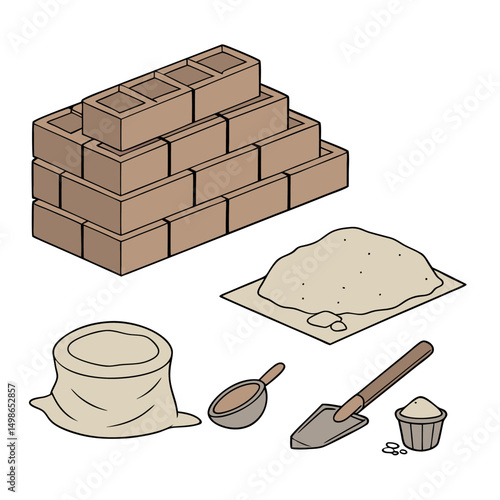 A set of Clay Bricks, lay Tiles, Ceramic Raw Materials white background