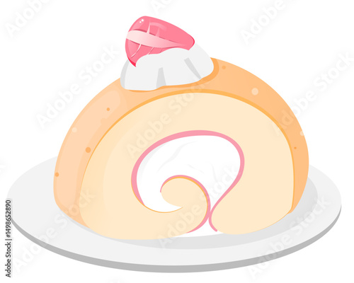 A slice Cake roll food illustration with strawberry on it