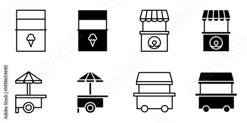 Street Food, food stand icon set