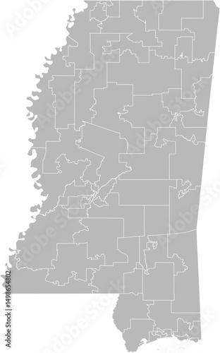 Mississippi state senate districts vector map (Web Mercator projection, PPT-compatible & fully editable)