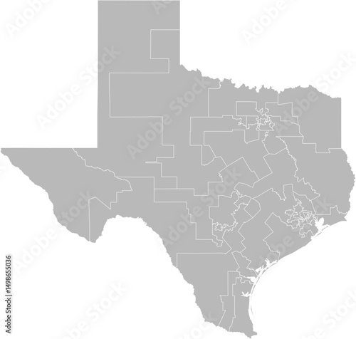 Texas state senate districts vector map (Web Mercator projection, PPT-compatible & fully editable)