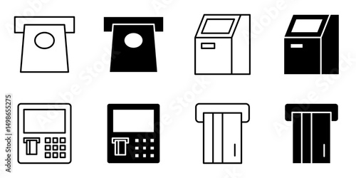 ATM, cash withdraw icon set