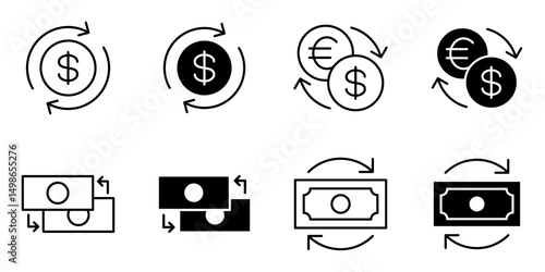 currency exchange, money changer icon set