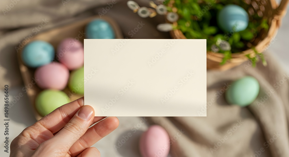 Blank Easter greeting card mockup pastel eggs spring holiday design template Blank Easter greeting card mockup pastel eggs spring holiday design template