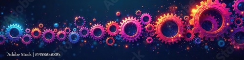 A diverse array of interconnected gears transforming into vibrant, futuristic shapes, symbolizing dynamic market evolution and innovative change , business, upgrade
