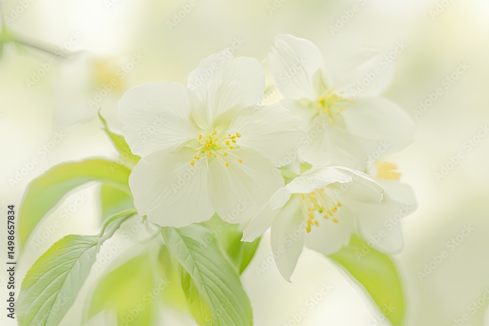 Obraz premium Delicate blossoms of spring. Soft, pastel hues highlight delicate blossoms on a branch