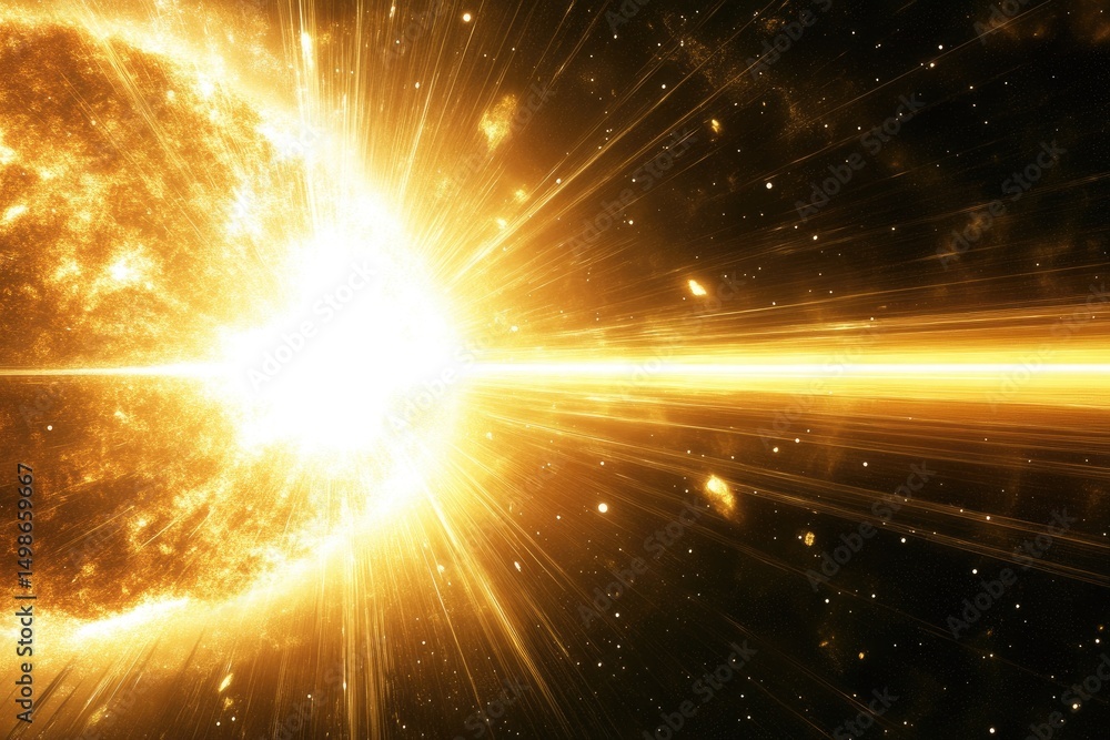 Naklejka premium Celestial explosion, vibrant golden light radiating through space