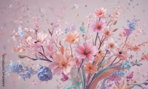 Abstract swirling pastel colors, vibrant spring blooms implied , abstract, green