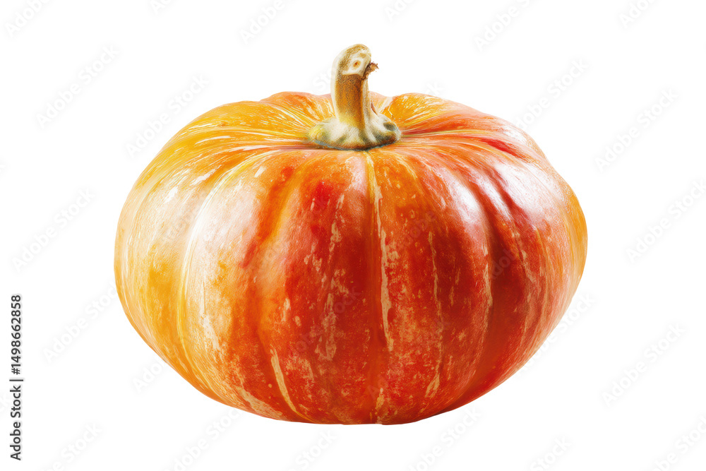 Fototapeta premium Vibrant striped orange pumpkin isolated on black background, cut out