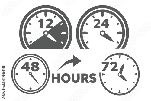 Timeline Illustration Representing Increments of Time in Hours Including 12, 24, 48, and 72.