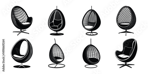 Swing flexible egg chair silhouette set on white background.